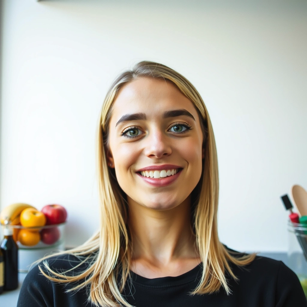 Portrait of a vibrant young woman, a lead nutritionist for a natural wellness brand.